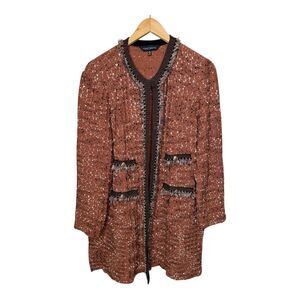 Ming Wang Textured Knit Jacket Cardigan Duster Chain Link Womens XL Tweed Lace